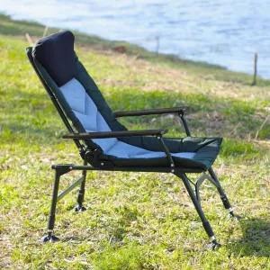 Comfort on-The-Go with Portable Folding Reclining Camping Chair, Adjustable Backrest, Indoor & Outdoor Activities, Green & Black & Grey