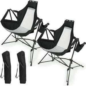 Comfortable Outdoor Relaxation with Portable Hammock Camping Chair, Adjustable Back with Cup Holder, Includes Carry Bag, Black