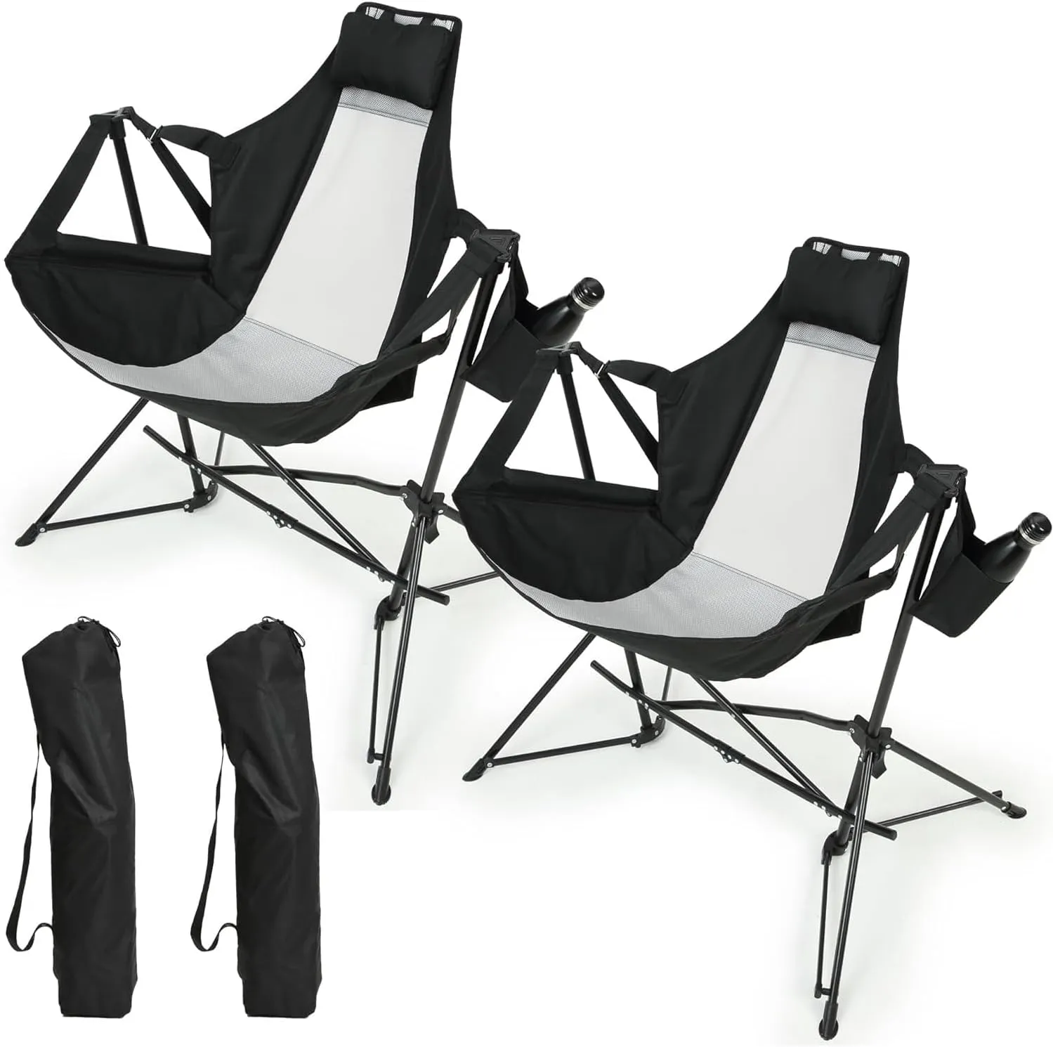 Comfortable Outdoor Relaxation with Portable Hammock Camping Chair, Adjustable Back with Cup Holder, Includes Carry Bag, Black