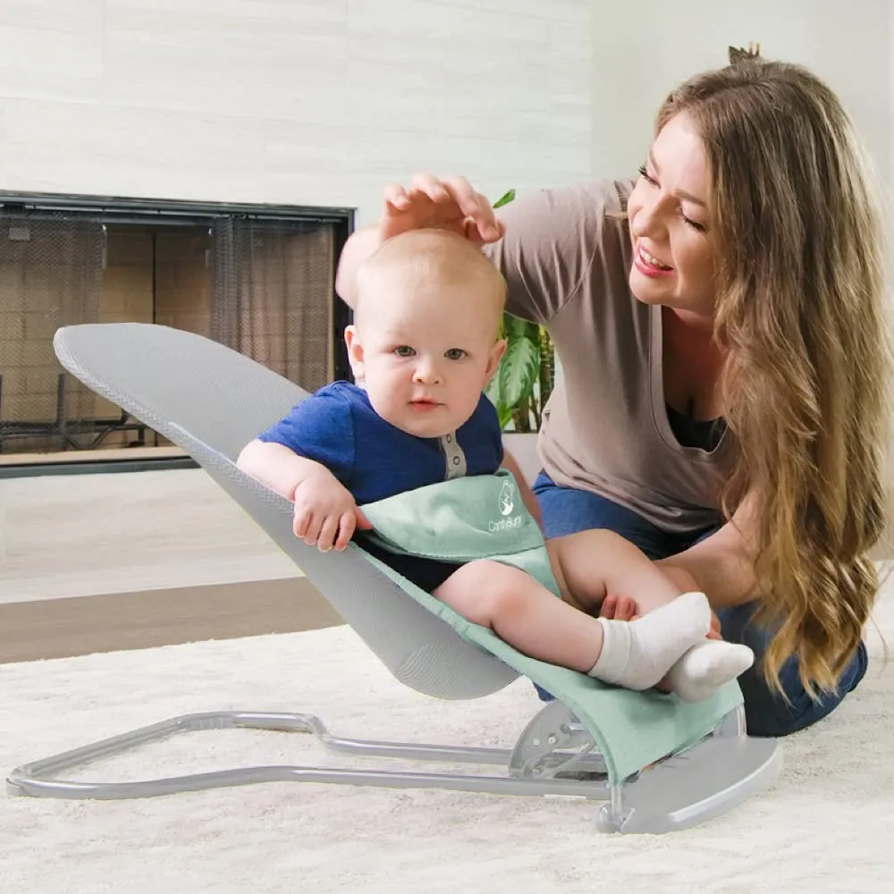 ComfyBumpy Ergonomic Baby Bouncer Seat - Bonus Travel Carry Case - Safe, Portable Bouncing Chair with Adjustable Height Positions - Infant Sleeper Bouncy Seat Perfect for Newborn Babies (Green)