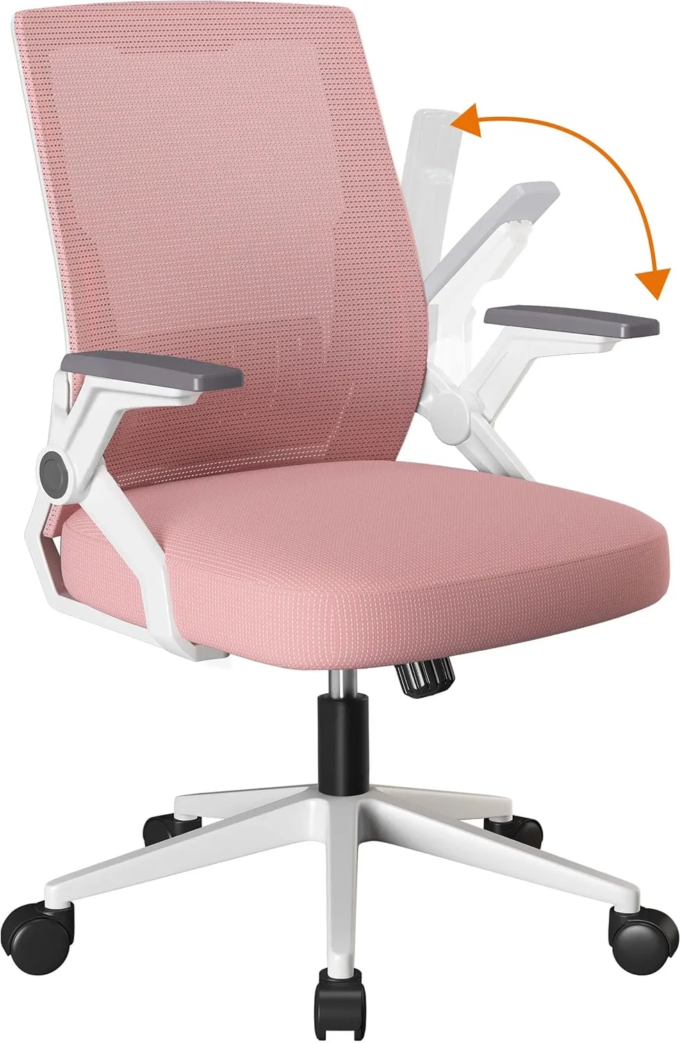 COMHOMA Office Chair with Flip-up Armrests Ergonomic Computer Desk Chair with Adaptive Lumbar Support, Breathable Mesh Swivel Tilt Task Study Chair with Wheels for Home, Bedroom, Pink