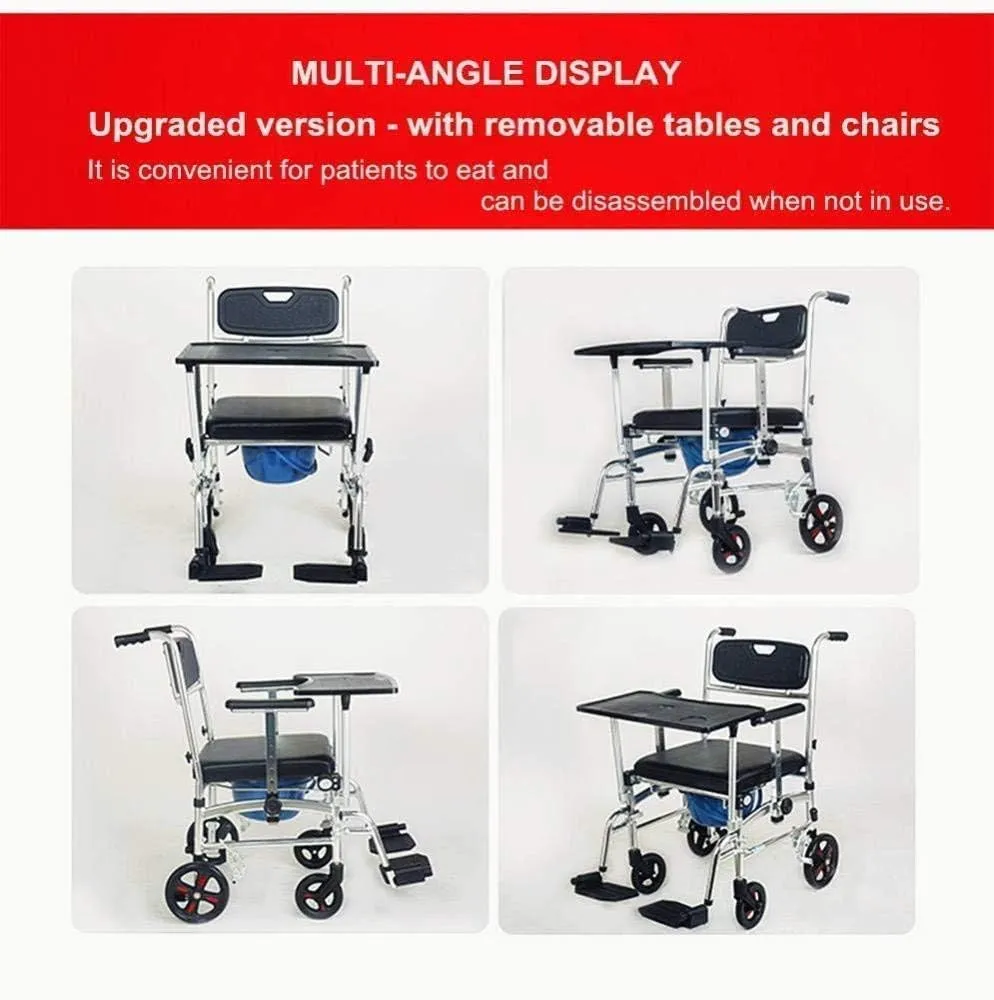 Commode Chairs Toilet Wheelchair,Foldable Mobile Wheeled Toilet Chairightweight Bathroom Shower Toilet Chair with Padded Seat for Elderly Disabled Person