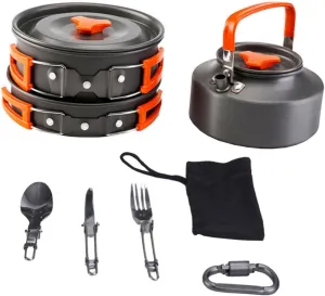 Complete Camping Cooking Set Cooking Pan Pot Bowl Utensils Portable Camping Cookware for Hiking Outdoor Activities