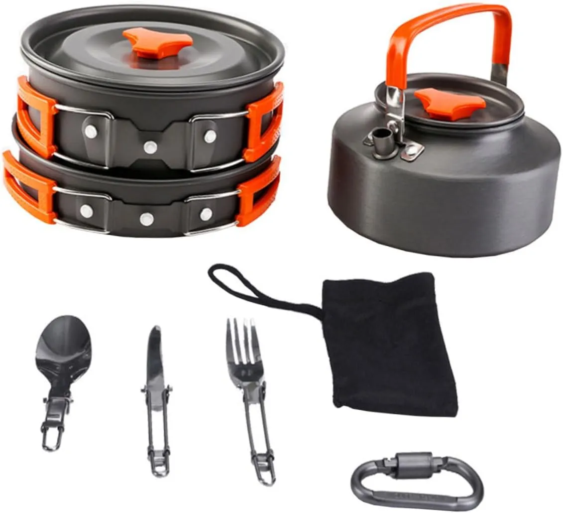 Complete Camping Cooking Set Cooking Pan Pot Bowl Utensils Portable Camping Cookware for Hiking Outdoor Activities