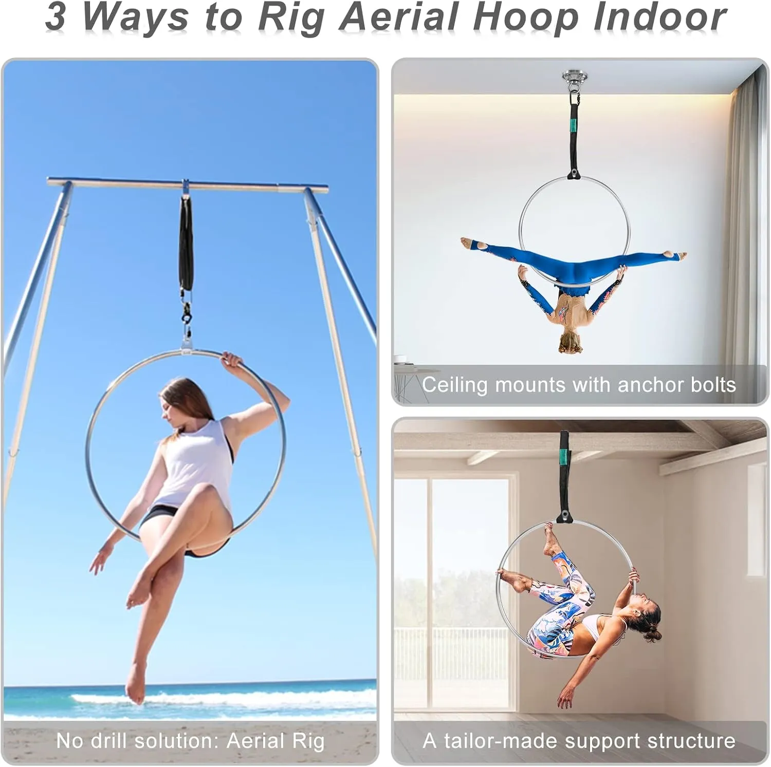 Complete Lyra Aerial Hoop Kit -Aerial Rings Equipment,Include a Stainless Steel Lyra (32mm Tube Dia) &Carabiners&Swivel& 3ft Spanset