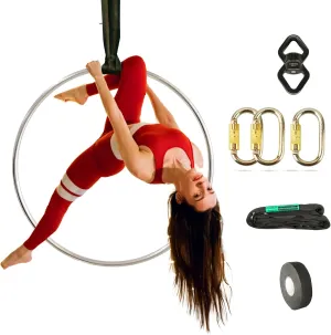 Complete Lyra Aerial Hoop Kit -Aerial Rings Equipment,Include a Stainless Steel Lyra (32mm Tube Dia) &Carabiners&Swivel& 3ft Spanset