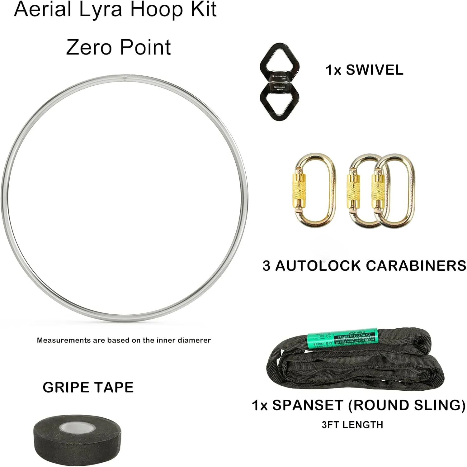 Complete Lyra Aerial Hoop Kit -Aerial Rings Equipment,Include a Stainless Steel Lyra (32mm Tube Dia) &Carabiners&Swivel& 3ft Spanset