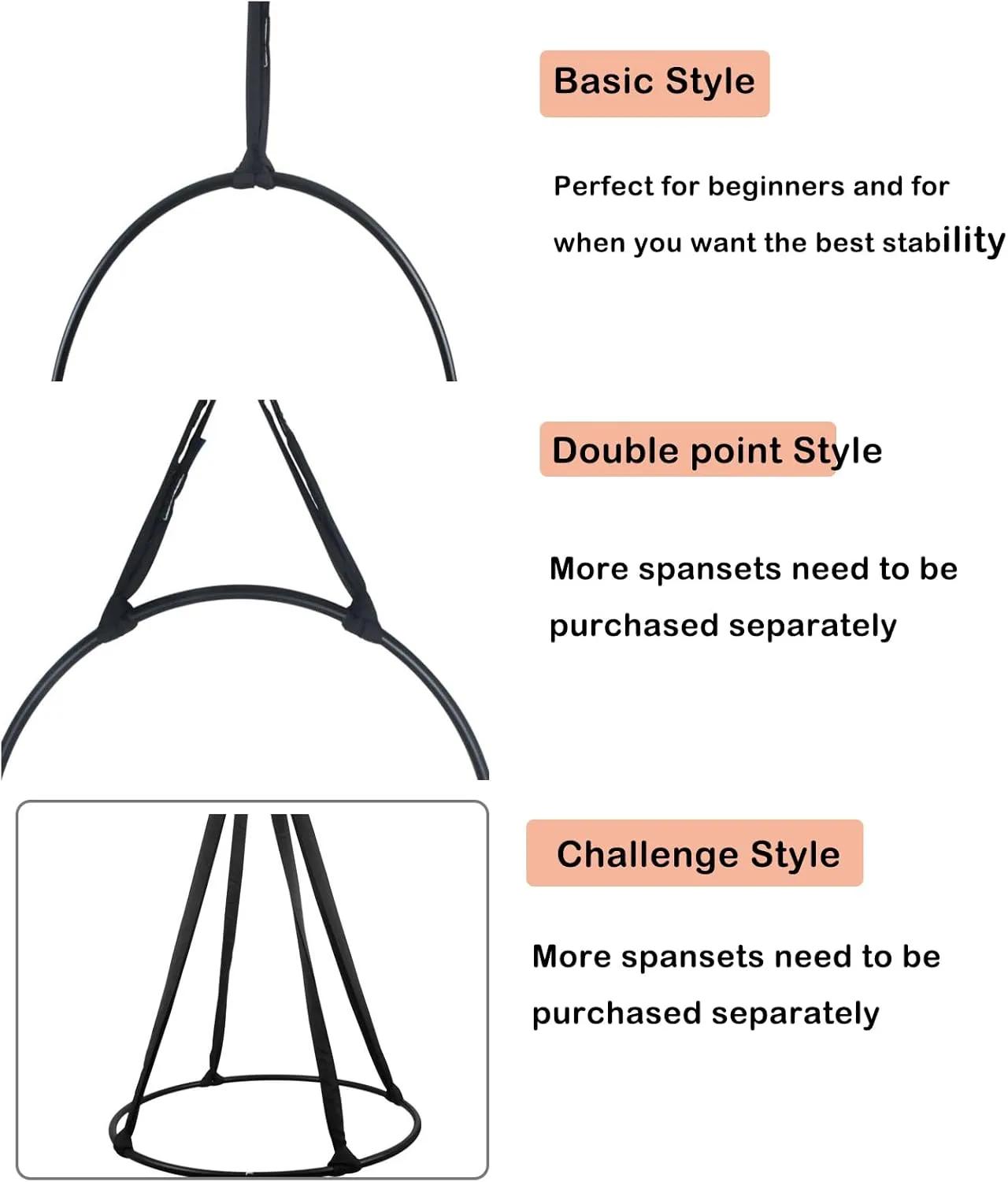 Complete Lyra Aerial Hoop Kit -Aerial Rings Equipment,Include a Stainless Steel Lyra (32mm Tube Dia) &Carabiners&Swivel& 3ft Spanset