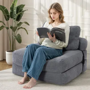 Convertible Folding Sofa Bed - Sleeper Chair Bed with Back Support and Pillow, Fold Out Chair Bed, Soft and Comfortable Floor Couch for Small Spaces/Living Room/Bedroom, Upgraded, Grey