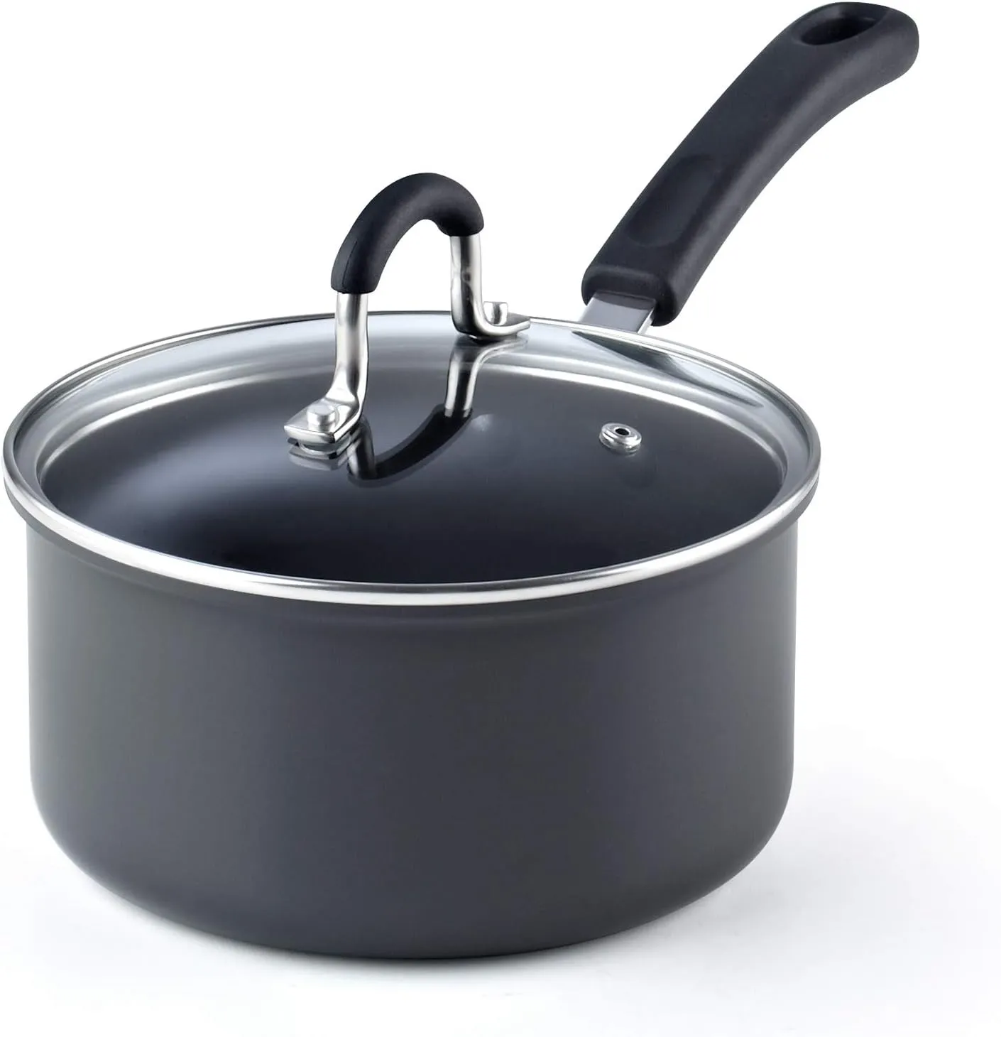 Cook N Home Professional Hard Anodized Nonstick Saucepan with Lid, 2.5-Quart, Black