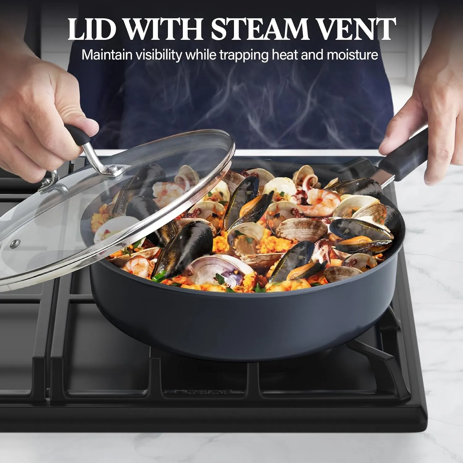 Cook N Home Professional Hard Anodized Nonstick Saucepan with Lid, 2.5-Quart, Black