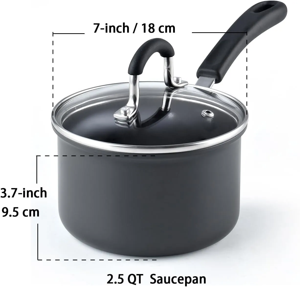 Cook N Home Professional Hard Anodized Nonstick Saucepan with Lid, 2.5-Quart, Black