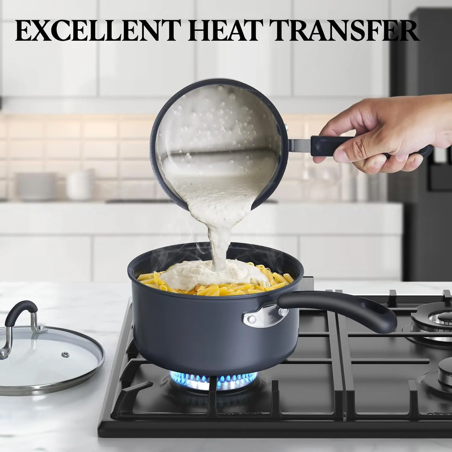 Cook N Home Professional Hard Anodized Nonstick Saucepan with Lid, 2.5-Quart, Black