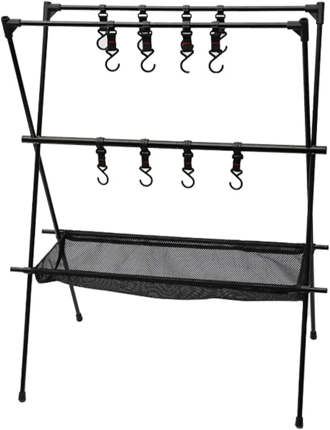 Cookware Hanging Rack, Aluminum Alloy Foldable Portable Campsite Storage Rackwith 6 Hooks Camping Triangle Hanging Rack BBQ Grill Campfire Camping Stand for Outdoor Cooking Small Light Tools Hanging