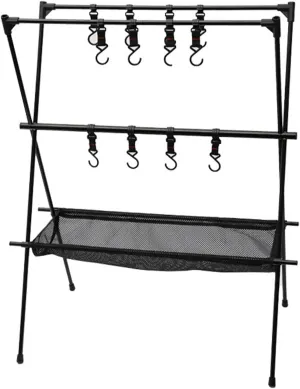 Cookware Hanging Rack, Aluminum Alloy Foldable Portable Campsite Storage Rackwith 6 Hooks Camping Triangle Hanging Rack BBQ Grill Campfire Camping Stand for Outdoor Cooking Small Light Tools Hanging