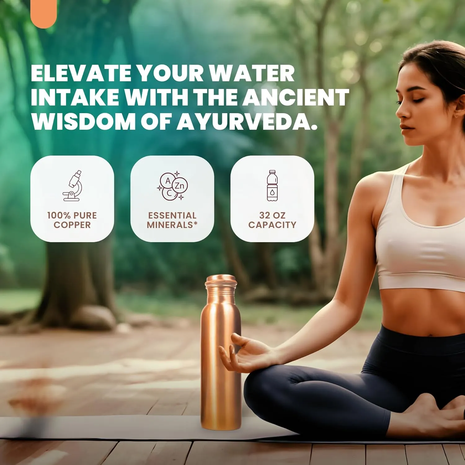Copper Water Bottle - 32 Oz Copper Bottle Plain Design | Pure Copper Ayurvedic Bottle for Drinking | Leak-Proof, Travel-Friendly, Wide Mouth