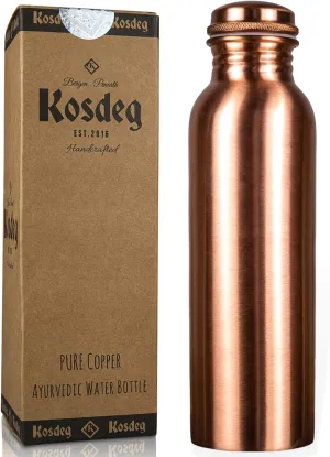 Copper Water Bottle 34oz / 1 Litre - A Handcrafted Leak Proof Ayurvedic Pure Copper Vessel For Drinking- Drink More Water, Lower Your Sugar Intake and Enjoy The Health Benefits Immediately