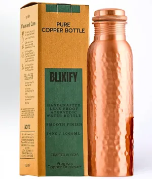 Copper Water Bottle (34oz / 1000ml) – 100% Pure Copper, Eco-Friendly with Premium Quality – BPA-Free, Heavy Duty, Leak-Proof & Lab-Tested – Perfect for Everyday Use, Gifting & Travel