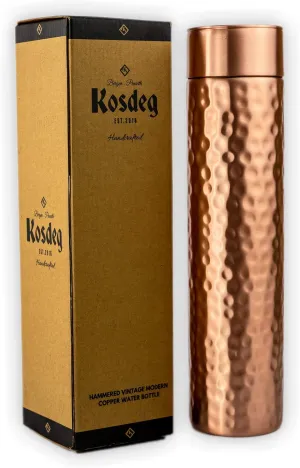Copper Water Bottle - 34oz Hammered Vintage Modern Design - A Handcrafted Ayurvedic Pure Copper Vessel For Drinking - Drink More Water, Lower Your Sugar Intake And Enjoy The Health Benefits