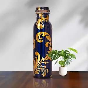 Copper Water Bottle for Drinking Hammered Ayurvedic Pure Leak Proof Lid Bottle Vessel Drinking Bottle 34 Oz for Home, Office (BLUE)