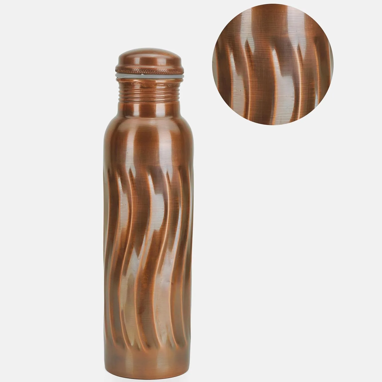Copper Water Bottle For Drinking Pure Copper Bottle 1000 ml Copper Vessel With Carrying Bag For Sports, Yoga, Ayurvedic Copper Bottle for Gym,Office,Hiking (Pack of 1, Antique Curve Bottle)