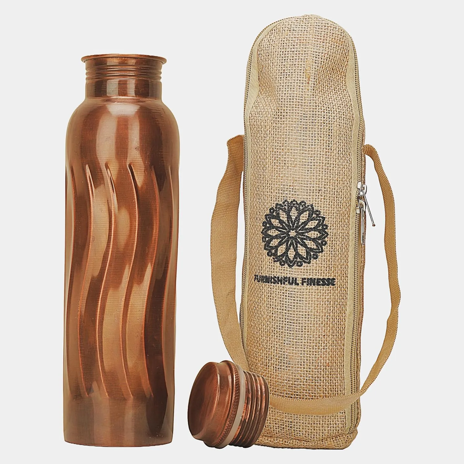 Copper Water Bottle For Drinking Pure Copper Bottle 1000 ml Copper Vessel With Carrying Bag For Sports, Yoga, Ayurvedic Copper Bottle for Gym,Office,Hiking (Pack of 1, Antique Curve Bottle)