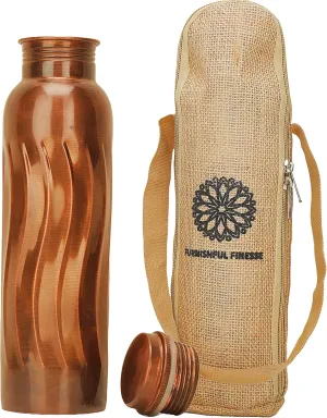 Copper Water Bottle For Drinking Pure Copper Bottle 1000 ml Copper Vessel With Carrying Bag For Sports, Yoga, Ayurvedic Copper Bottle for Gym,Office,Hiking (Pack of 1, Antique Curve Bottle)