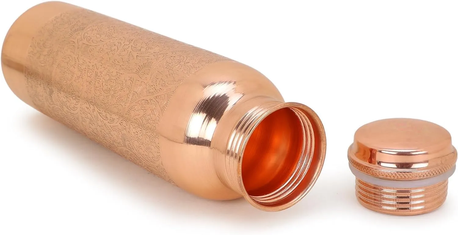 Copper Water Bottle For Drinking Pure Copper Bottle 1000 ml With Jute Carry Bag For Sports, Yoga for Gym,Office,Hiking - Pack of 1, Natural Finish