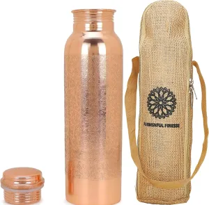 Copper Water Bottle For Drinking Pure Copper Bottle 1000 ml With Jute Carry Bag For Sports, Yoga for Gym,Office,Hiking - Pack of 1, Natural Finish
