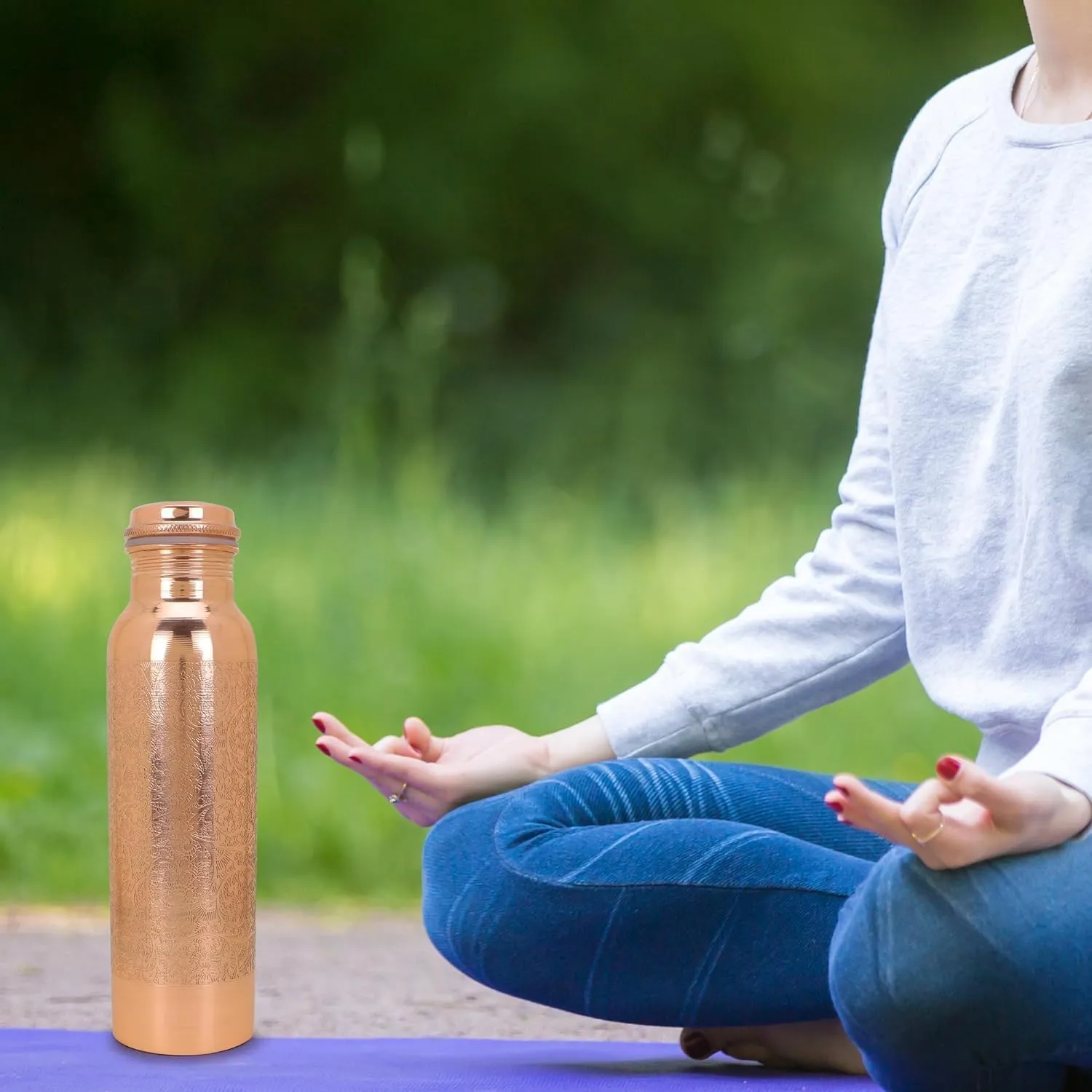 Copper Water Bottle For Drinking Pure Copper Bottle 1000 ml With Jute Carry Bag For Sports, Yoga for Gym,Office,Hiking - Pack of 1, Natural Finish