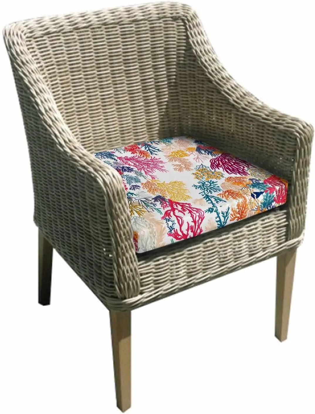 Coral Coastal Outdoor Cushion Chair Cover Set of 2 - Waterproof Couch Seat Covers, Nautical Summer Beach Ocean Patio Furniture Protector Cushions Slipcovers for Sofa/RV, 24"x24"x4"