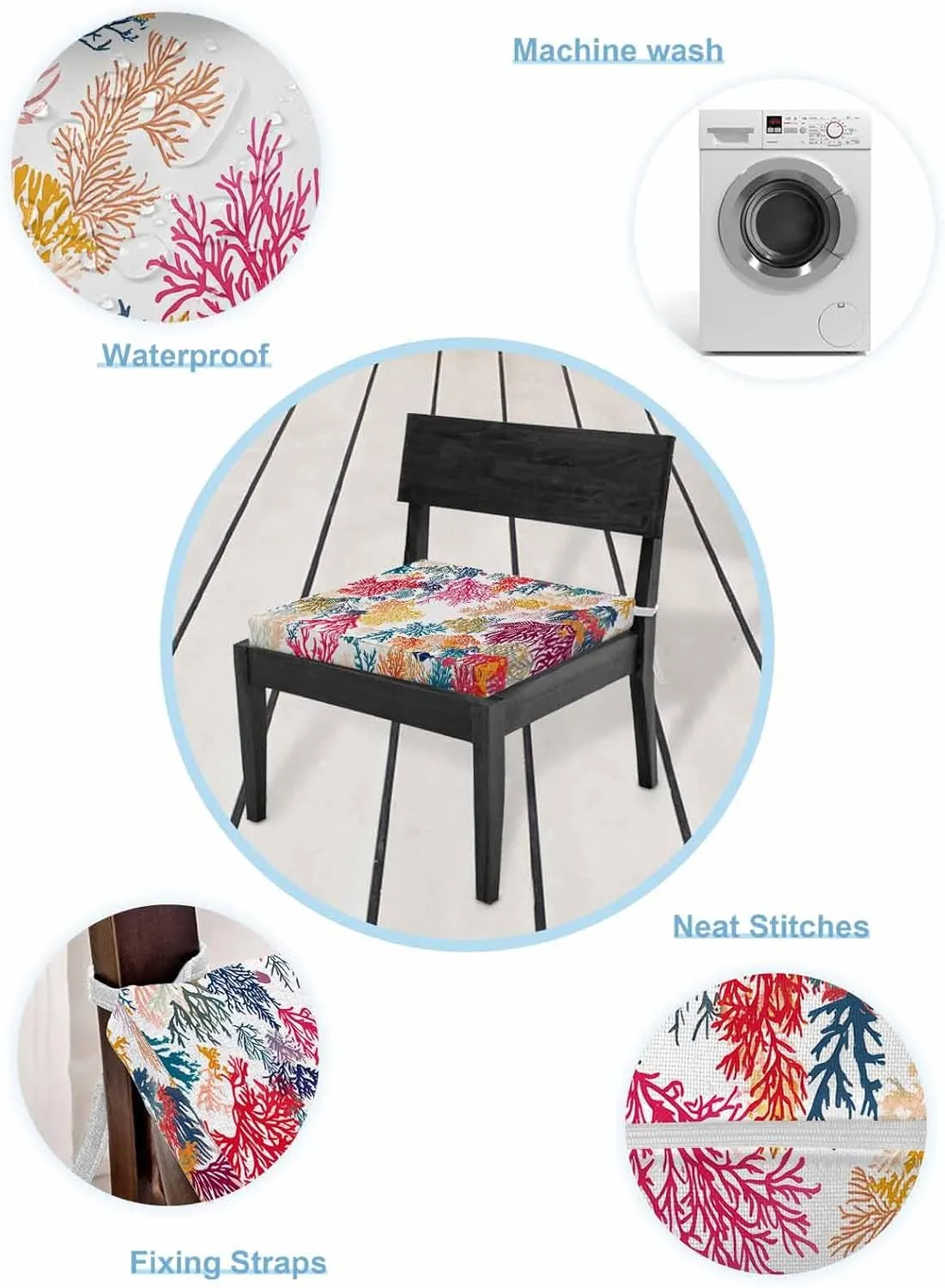 Coral Coastal Outdoor Cushion Chair Cover Set of 2 - Waterproof Couch Seat Covers, Nautical Summer Beach Ocean Patio Furniture Protector Cushions Slipcovers for Sofa/RV, 24"x24"x4"