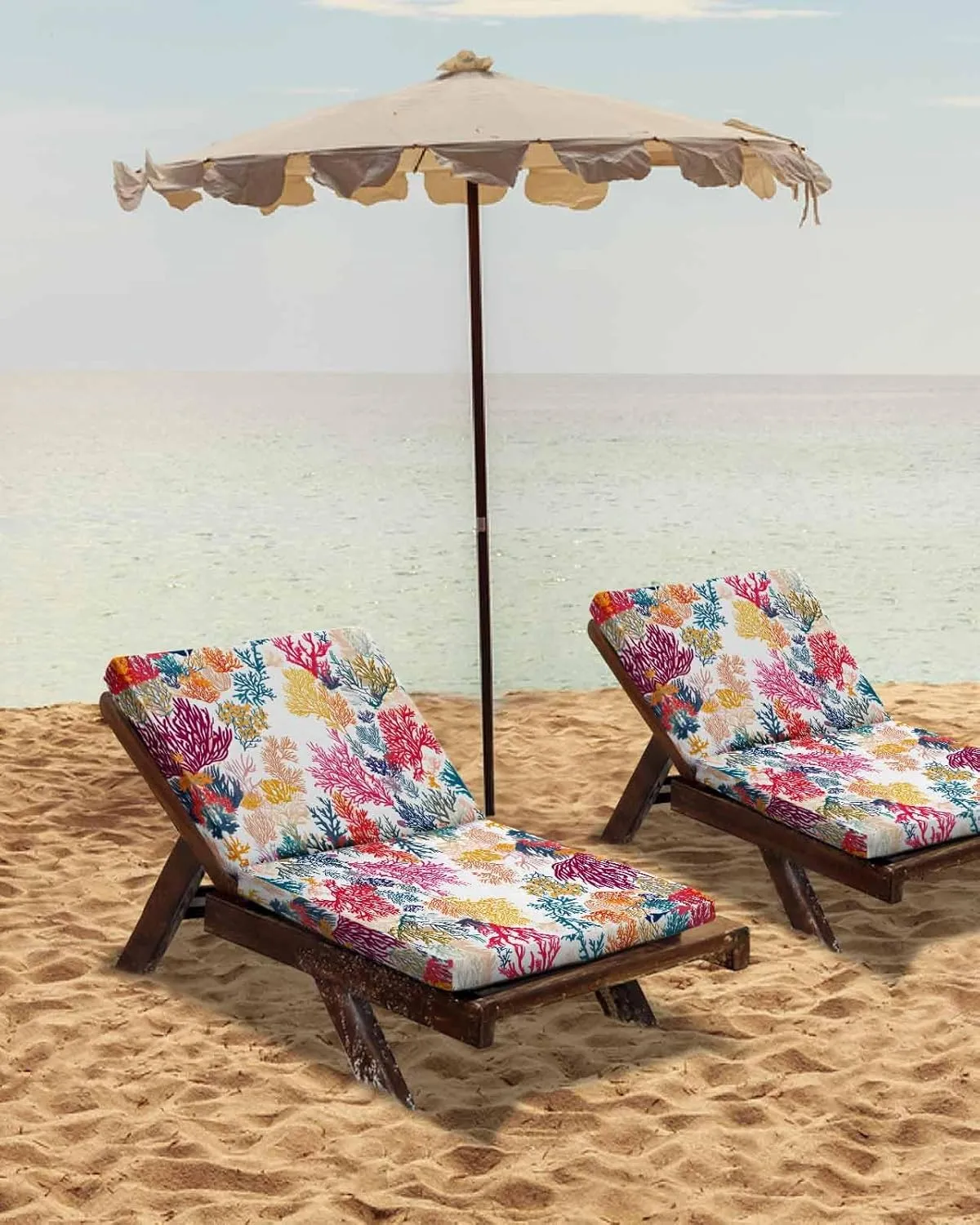 Coral Coastal Outdoor Cushion Chair Cover Set of 2 - Waterproof Couch Seat Covers, Nautical Summer Beach Ocean Patio Furniture Protector Cushions Slipcovers for Sofa/RV, 24"x24"x4"