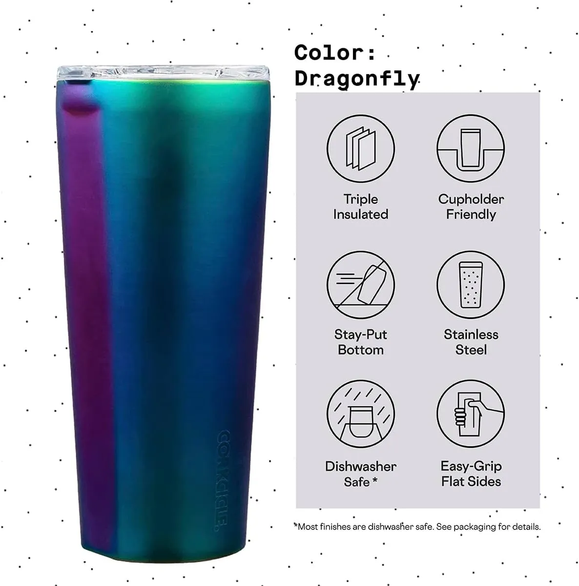Corkcicle Classic Triple Insulated Coffee Mug with Lid, Dragonfly, 24 oz – Stainless Steel Travel Tumbler Keeps Beverages Cold 9 hrs, Hot 3hrs – Cupholder Friendly Travel Coffee Tumbler