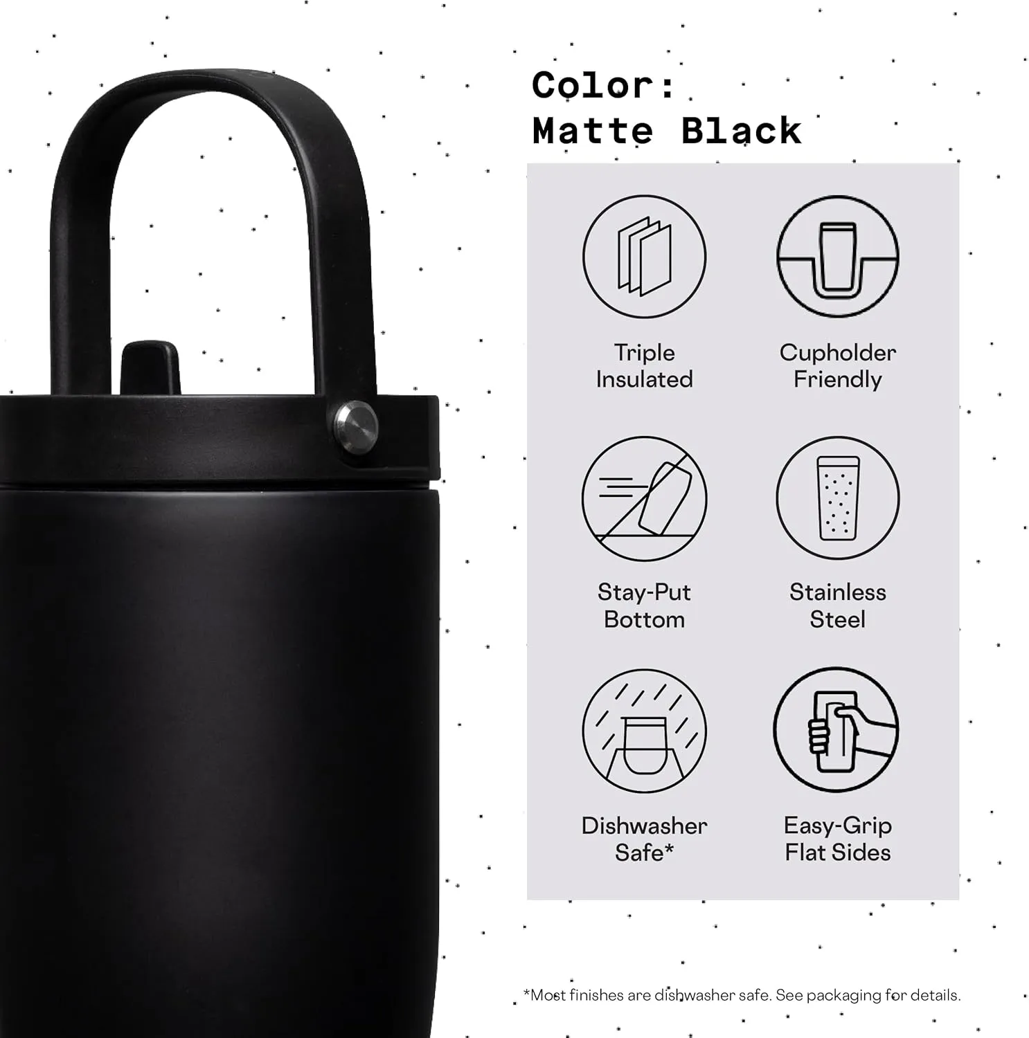 Corkcicle Go Cup XL Insulated Tumbler with Lid and Straw, Matte Black, 30 oz – Reusable Water Bottle Keeps Beverages Cold for 12hrs – Cupholder Friendly Tumbler, Leak-Proof Design