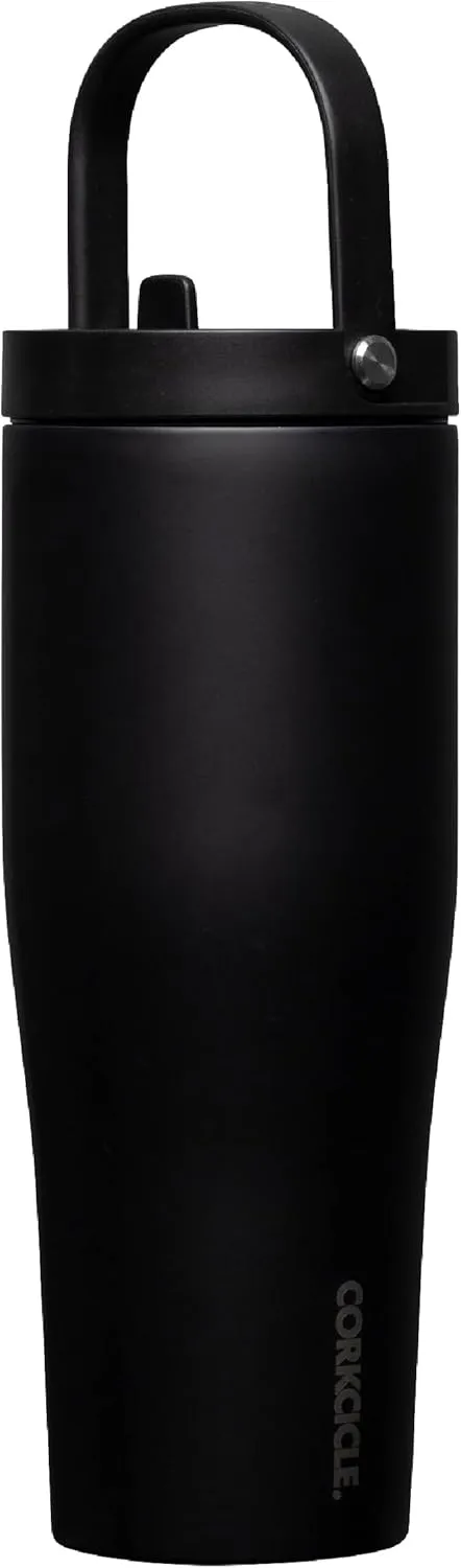Corkcicle Go Cup XL Insulated Tumbler with Lid and Straw, Matte Black, 30 oz – Reusable Water Bottle Keeps Beverages Cold for 12hrs – Cupholder Friendly Tumbler, Leak-Proof Design