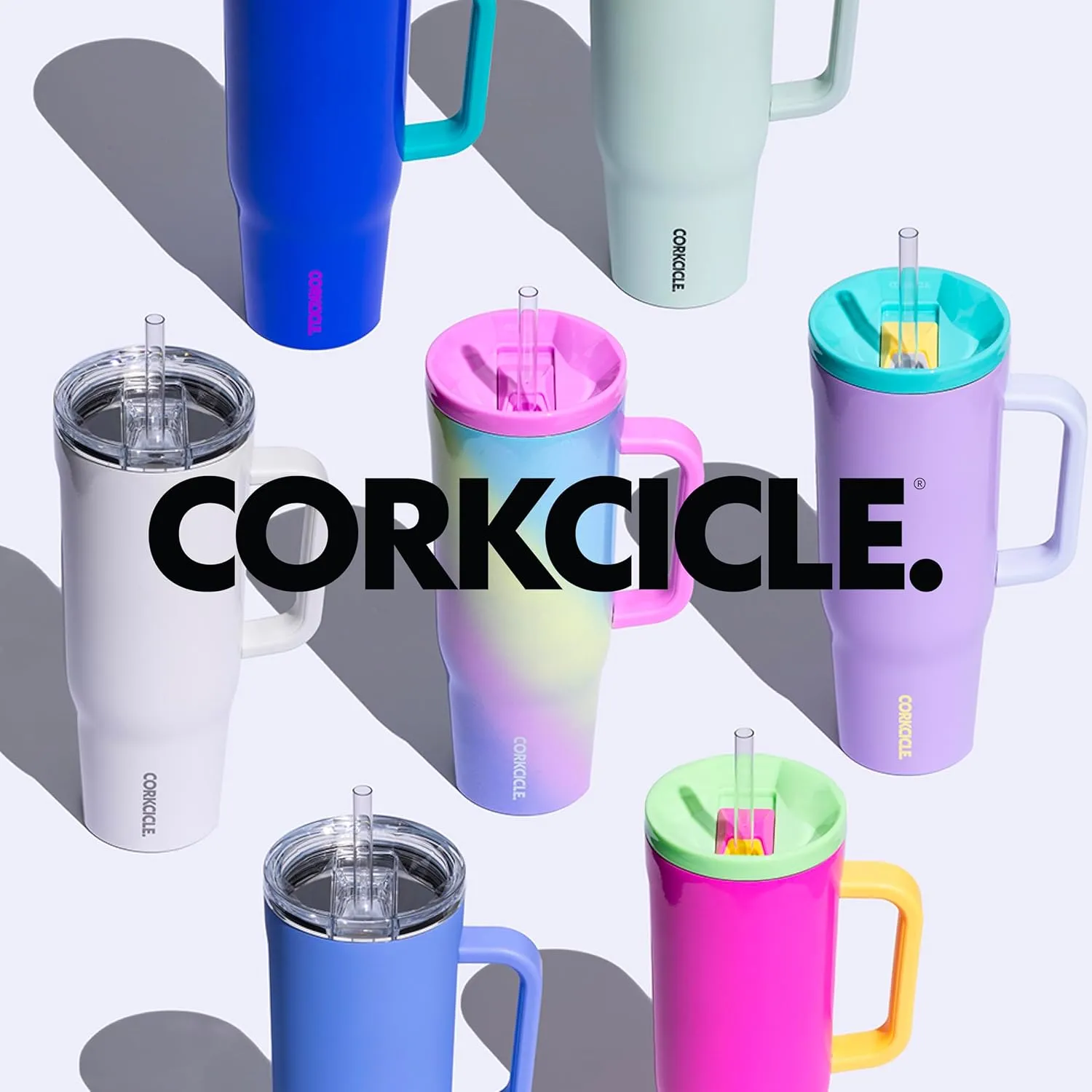 Corkcicle x Rifle Paper Co. Cruiser Insulated Tumbler with Handle and Straw, Roses Purple, 40 oz – Reusable Water Bottle Keeps Beverages Cold 20hrs, Hot 9hrs – Cupholder Friendly, Spill Proof