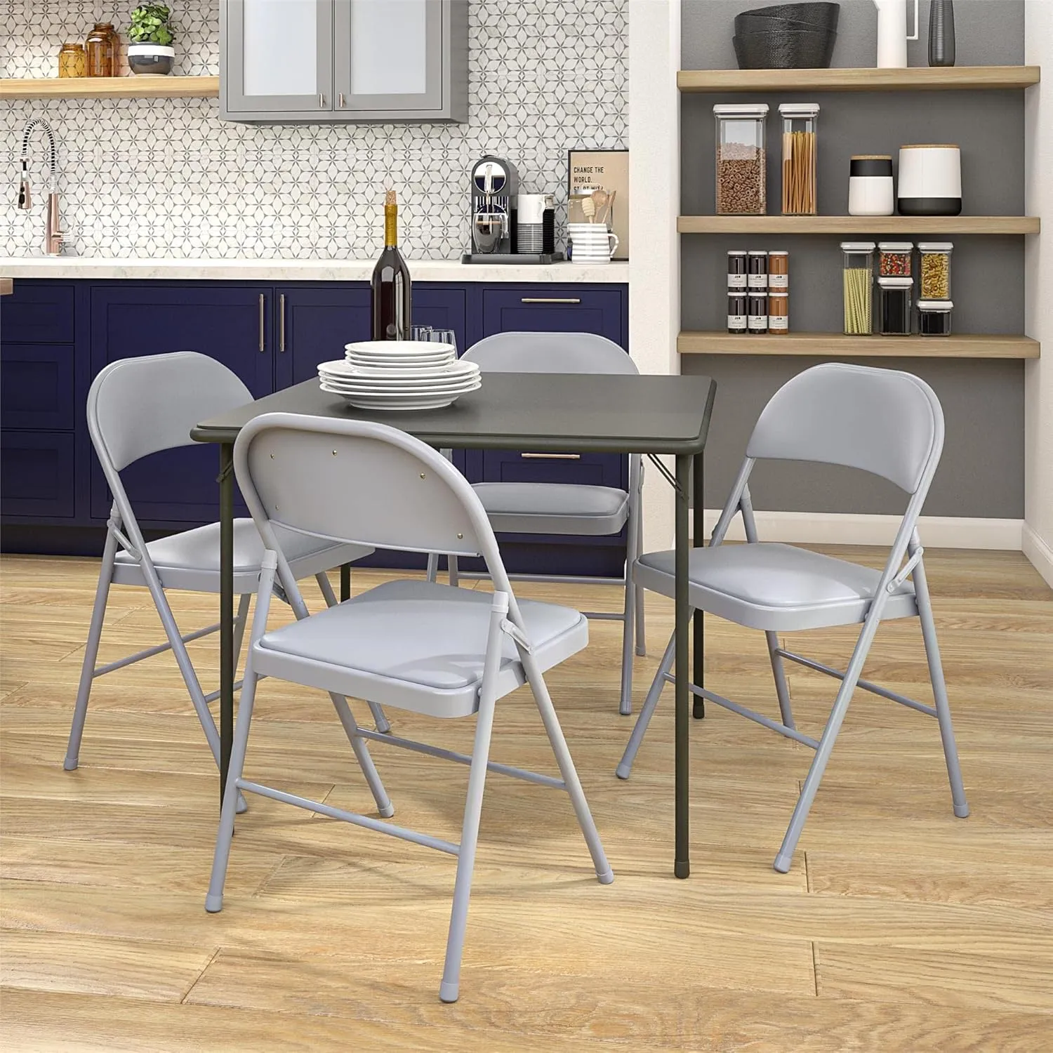 CoscoProducts COSCO Premium Vinyl Padded Metal Folding Chair, Double Braced, 4-Pack, Gray