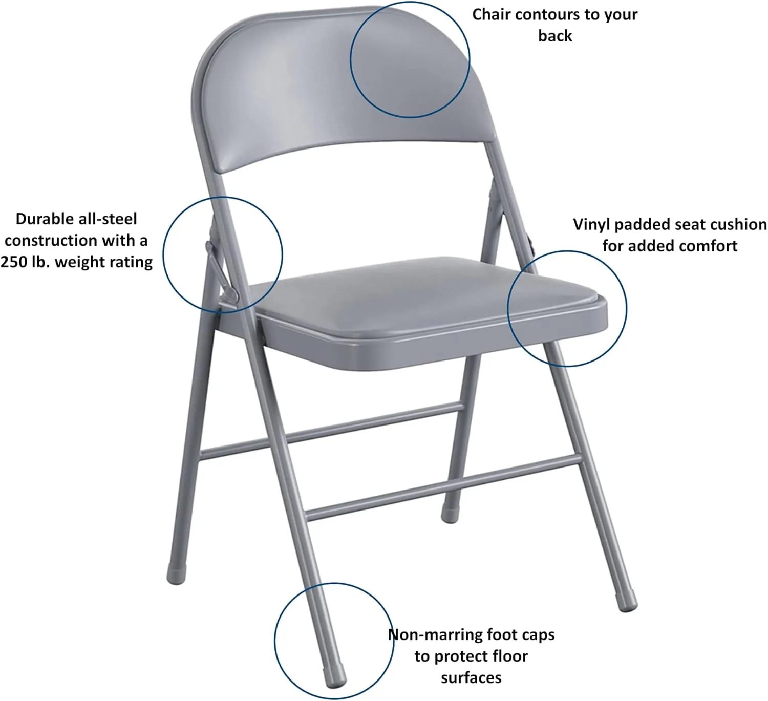 CoscoProducts COSCO Premium Vinyl Padded Metal Folding Chair, Double Braced, 4-Pack, Gray