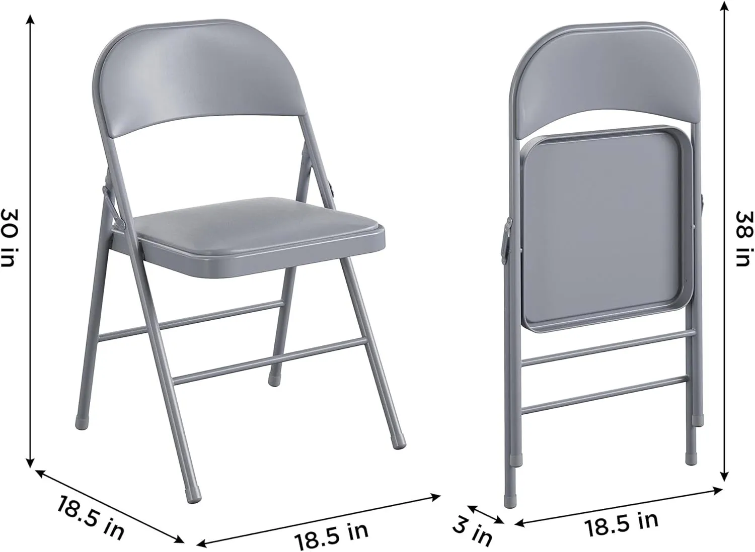 CoscoProducts COSCO Premium Vinyl Padded Metal Folding Chair, Double Braced, 4-Pack, Gray