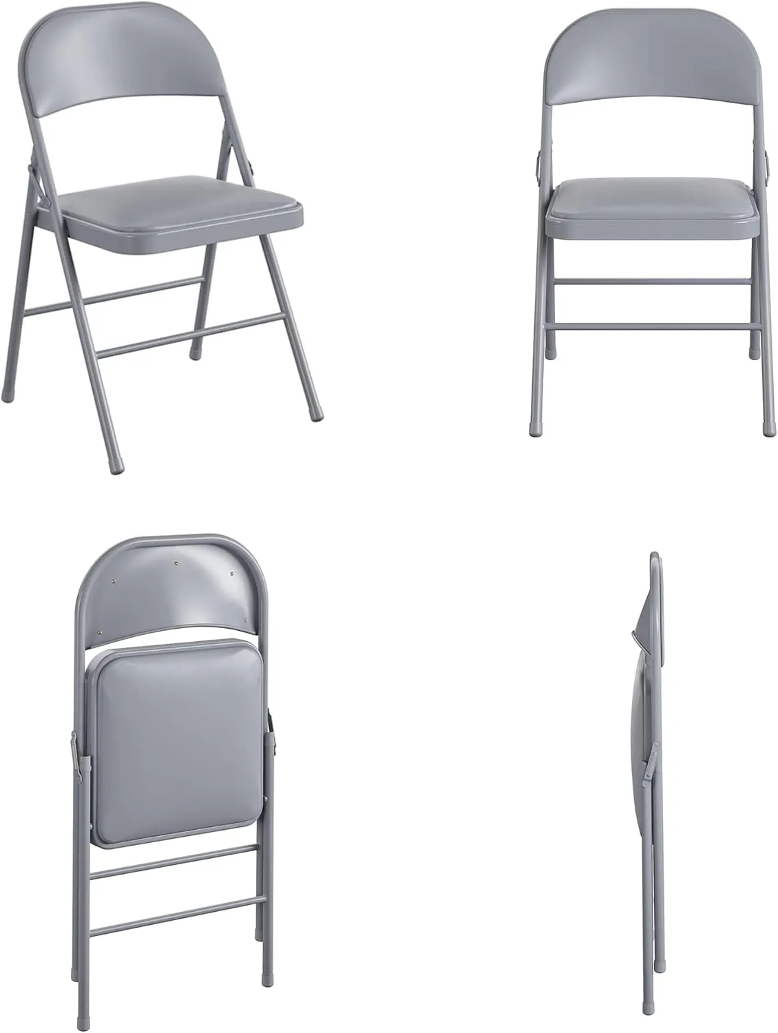 CoscoProducts COSCO Premium Vinyl Padded Metal Folding Chair, Double Braced, 4-Pack, Gray
