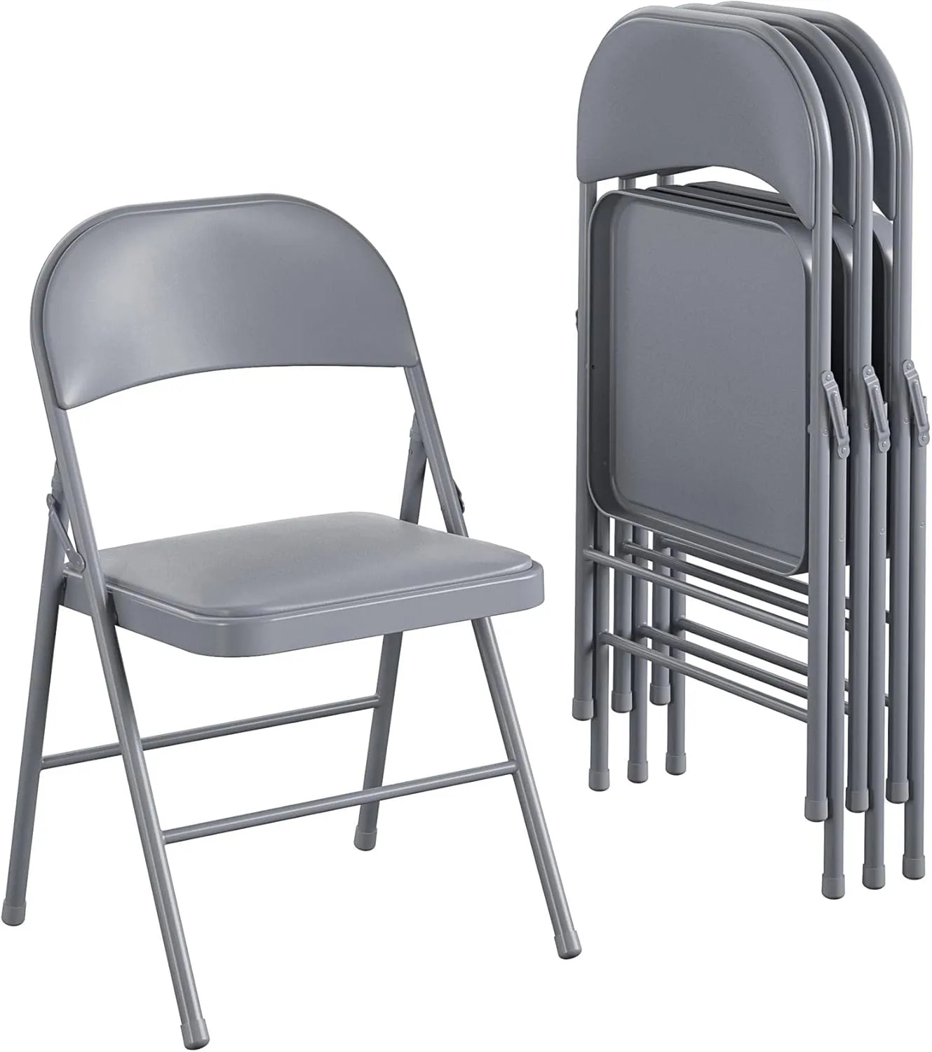 CoscoProducts COSCO Premium Vinyl Padded Metal Folding Chair, Double Braced, 4-Pack, Gray