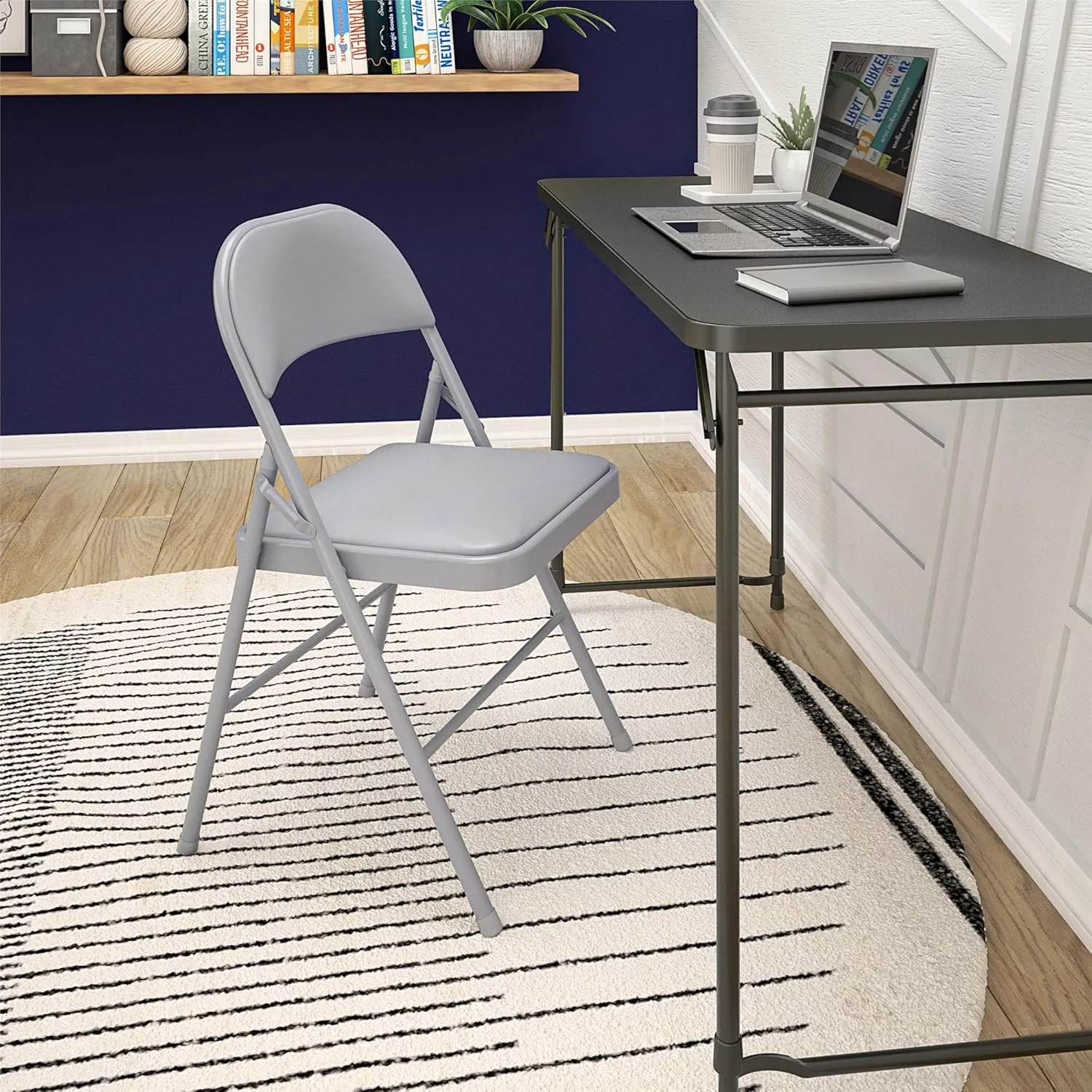CoscoProducts COSCO Premium Vinyl Padded Metal Folding Chair, Double Braced, 4-Pack, Gray