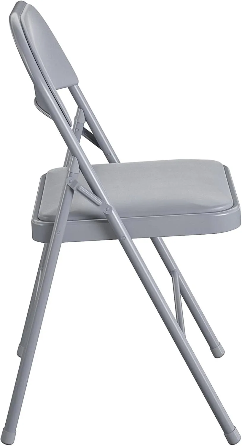 CoscoProducts COSCO Premium Vinyl Padded Metal Folding Chair, Double Braced, 4-Pack, Gray