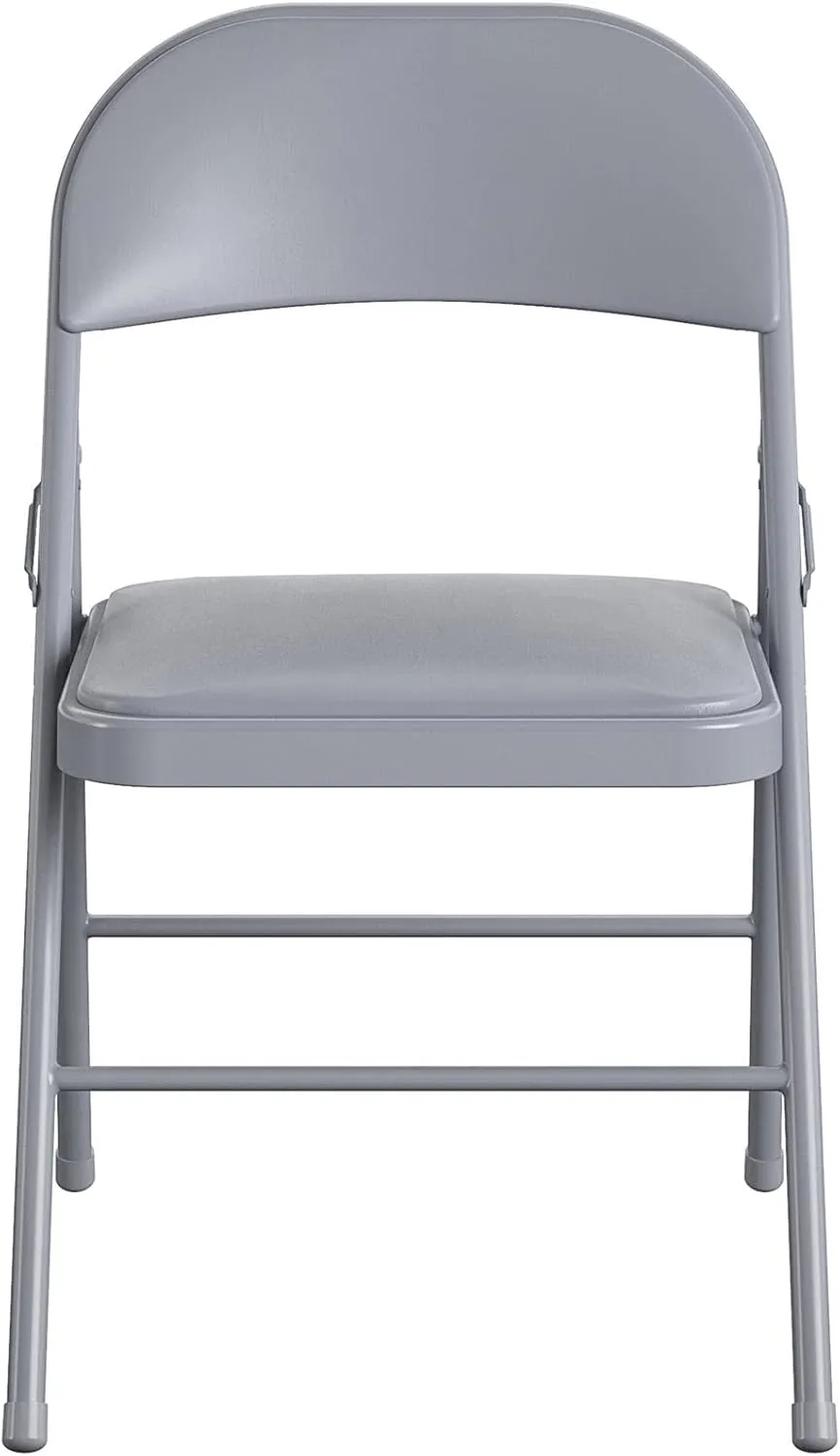 CoscoProducts COSCO Premium Vinyl Padded Metal Folding Chair, Double Braced, 4-Pack, Gray