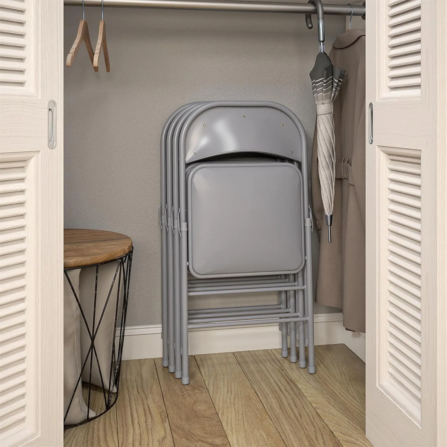 CoscoProducts COSCO Premium Vinyl Padded Metal Folding Chair, Double Braced, 4-Pack, Gray