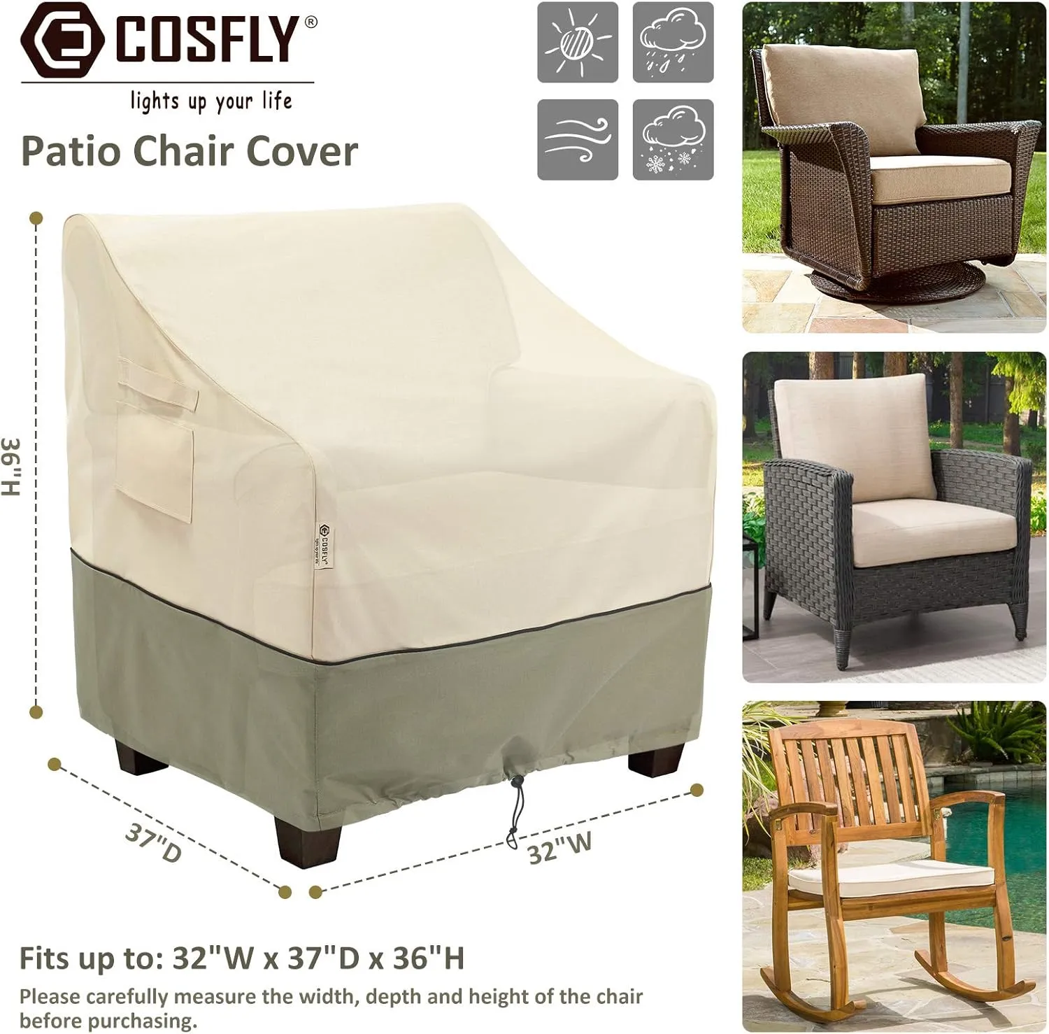 COSFLY Outdoor Furniture Patio Chair Covers Waterproof Clearance, Lounge Deep Seat Cover, Lawn Furnitures Covers Fits up to 32W x 37D x 36H inches(2 Pack)