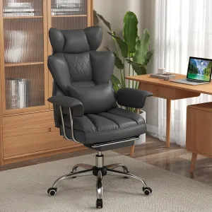 COSTWAY 400 LBS Big and Tall Office Chair, PU Leather Executive Desk Chair w/Retractable Footrest, Reclining Function, Lumbar Support, Ergonomic High Back Home Computer Task Chair (Grey)