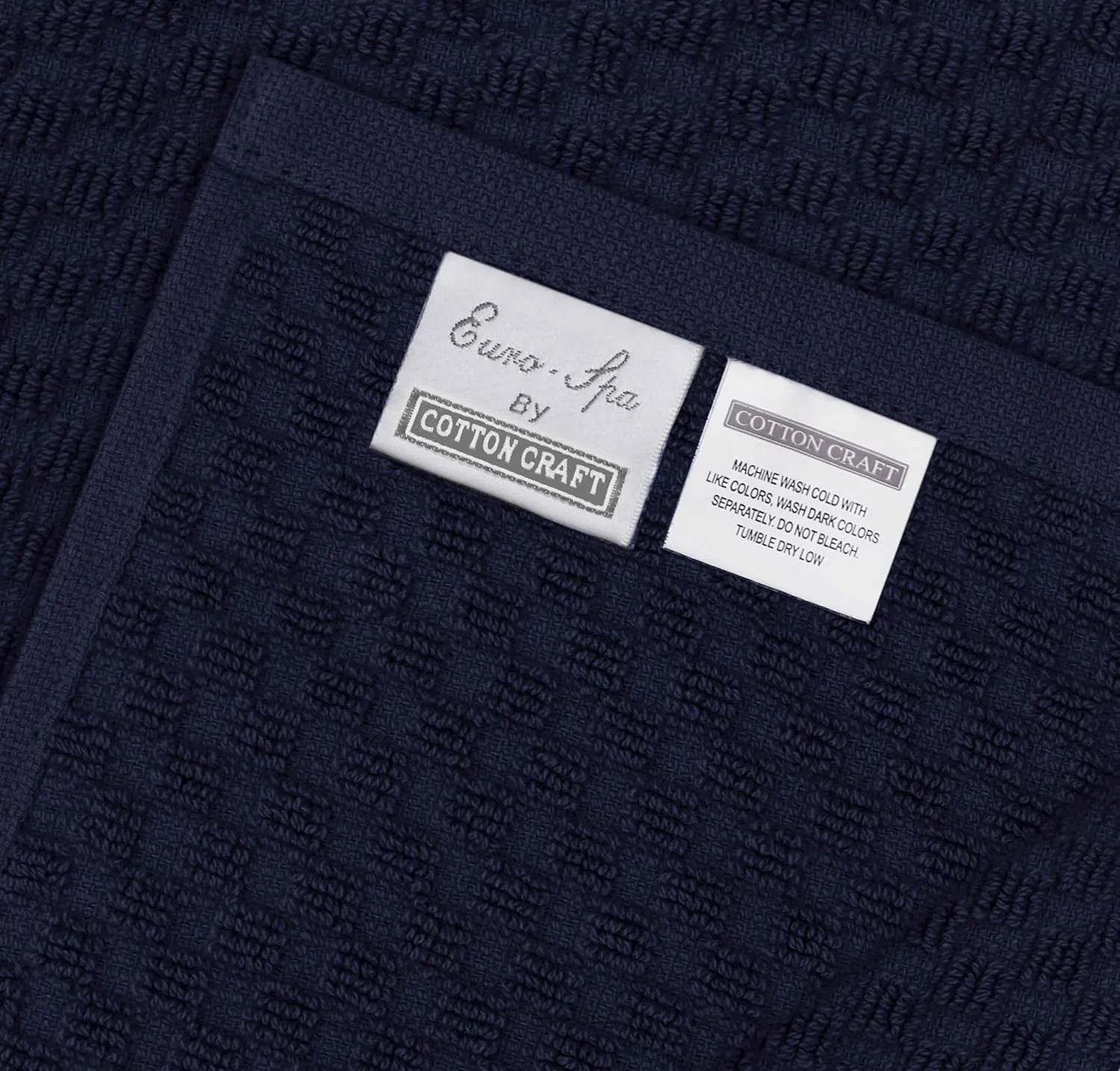COTTON CRAFT Pool Lounge Chair Cover - 2 Pack Euro Spa Waffle Weave Chaise Lounge Cover - 100% Cotton Terry Towel Beach Chair Cover - Oversized 32 inches W x 82 inches Length x 7 in Pocket – Navy Blue