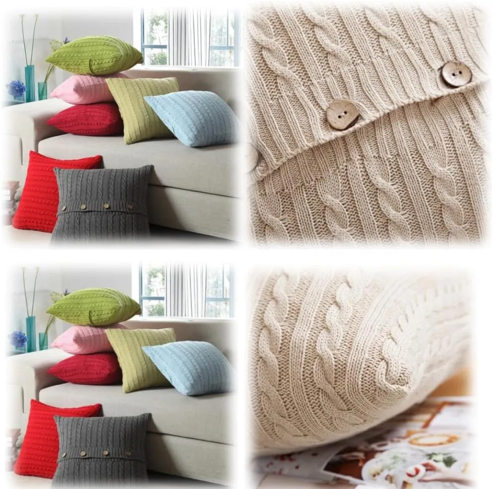 Cotton Knitted Decorative Soft Warm Throw Pillow Case Cushion Cover Home Decor Pillow Cover with Buttons 18" x 18" (Cover Only, Light Coffee)